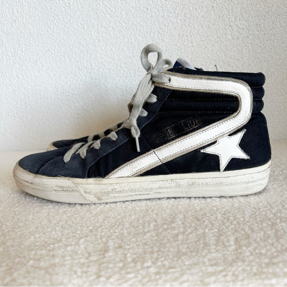 Golden Goose Slide Navy Blue High Top Suede Sneakers Size EU 38 - Picture 1 of 14